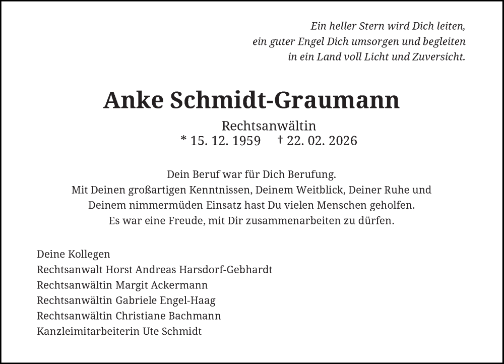  Traueranzeige für Anke Schmidt-Graumann vom 28.02.2026 aus General-Anzeiger Bonn