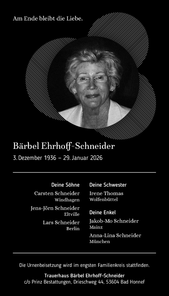  Traueranzeige für Bärbel Ehrhoff-Schneider vom 31.01.2026 aus General-Anzeiger Bonn