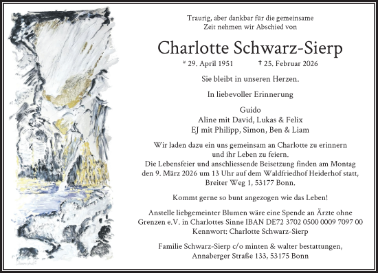 Anzeige von Charlotte Schwarz-Sierp von General-Anzeiger Bonn