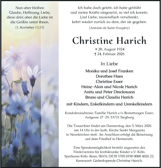 Anzeige von Christine Harich von General-Anzeiger Bonn