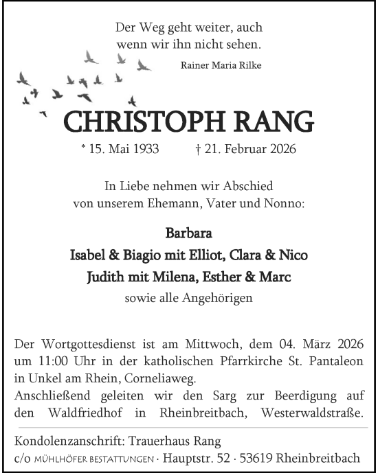 Anzeige von Christoph Rang von General-Anzeiger Bonn