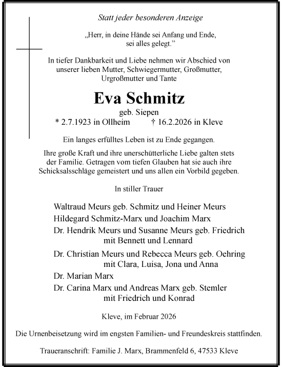 Anzeige von Eva Schmitz von General-Anzeiger Bonn