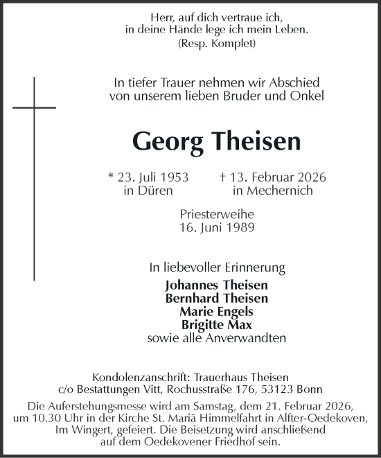 Anzeige von Georg Theisen von General-Anzeiger Bonn