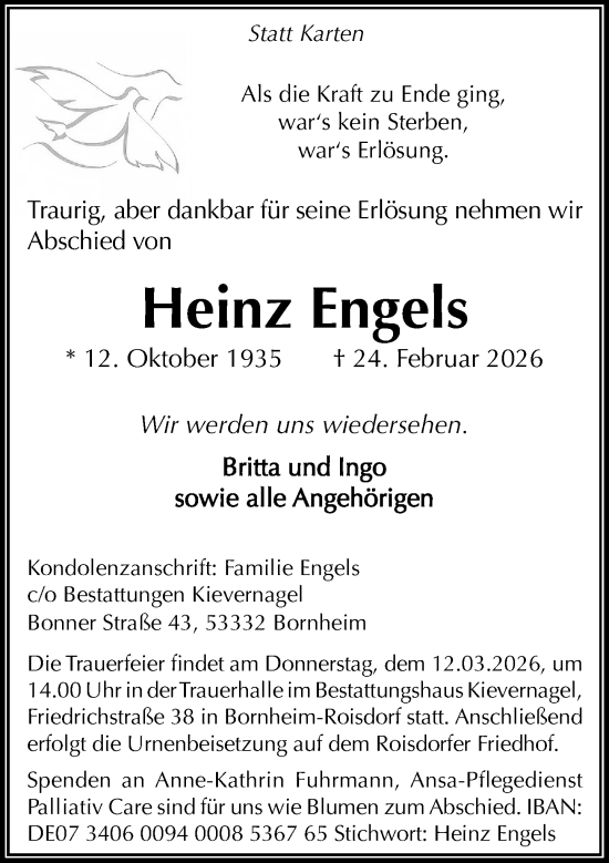 Anzeige von Heinz Engels von General-Anzeiger Bonn