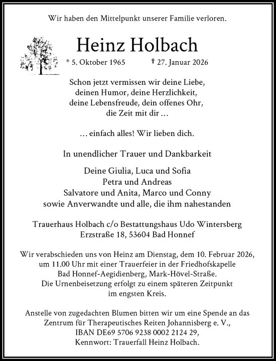 Anzeige von Heinz Holbach von General-Anzeiger Bonn