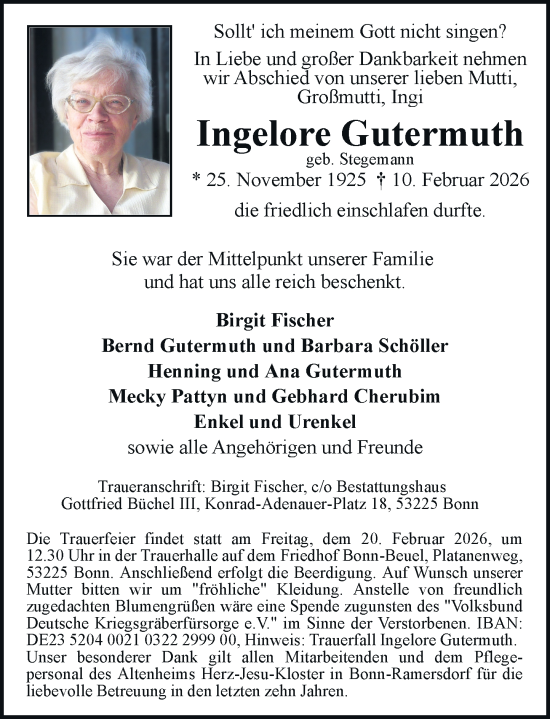 Anzeige von Ingelore Gutermuth von General-Anzeiger Bonn