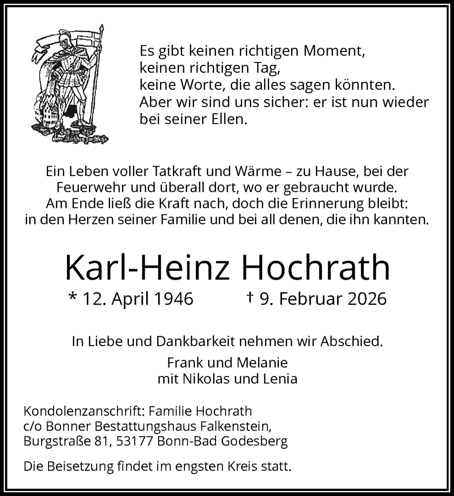  Traueranzeige für Karl-Heinz Hochrath vom 14.02.2026 aus General-Anzeiger Bonn