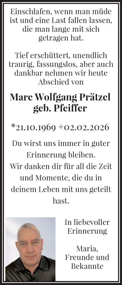  Traueranzeige für Marc Wolfgang Prätzel vom 10.02.2026 aus General-Anzeiger Bonn