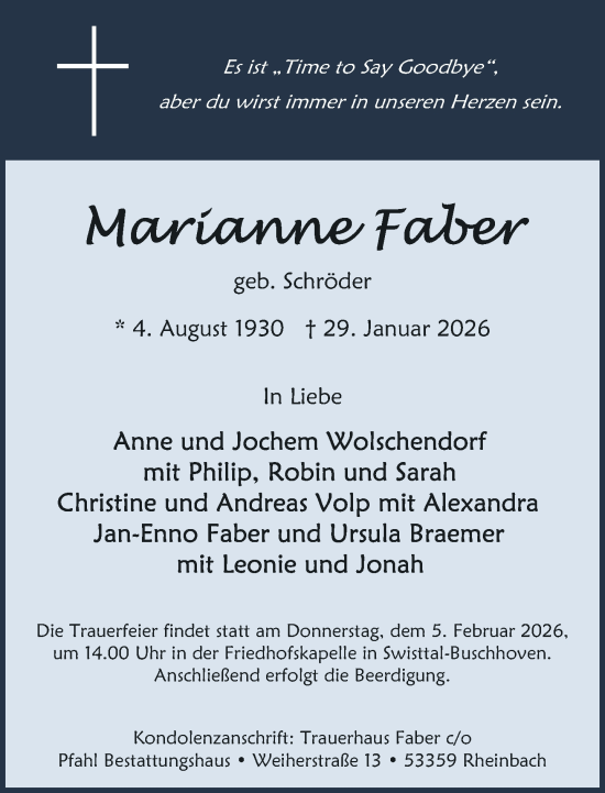 Anzeige von Marianne Faber von General-Anzeiger Bonn