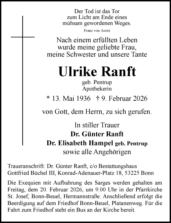 Anzeige von Ulrike Ranft von General-Anzeiger Bonn