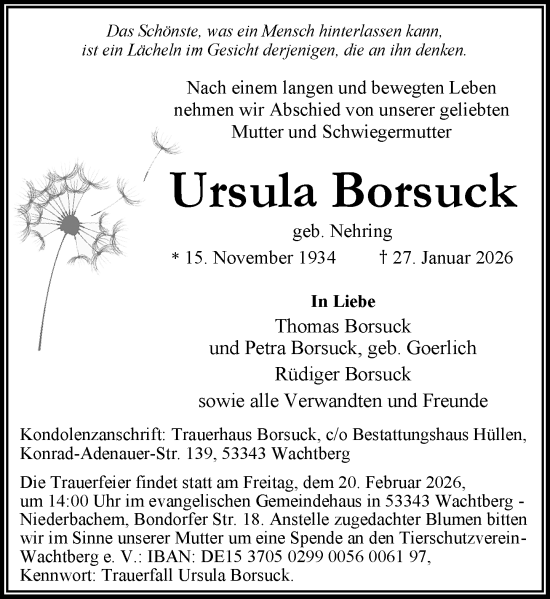 Anzeige von Ursula Borsuck von General-Anzeiger Bonn