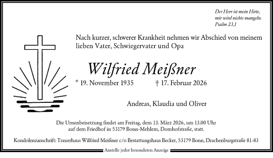 Anzeige von Wilfried Meißner von General-Anzeiger Bonn